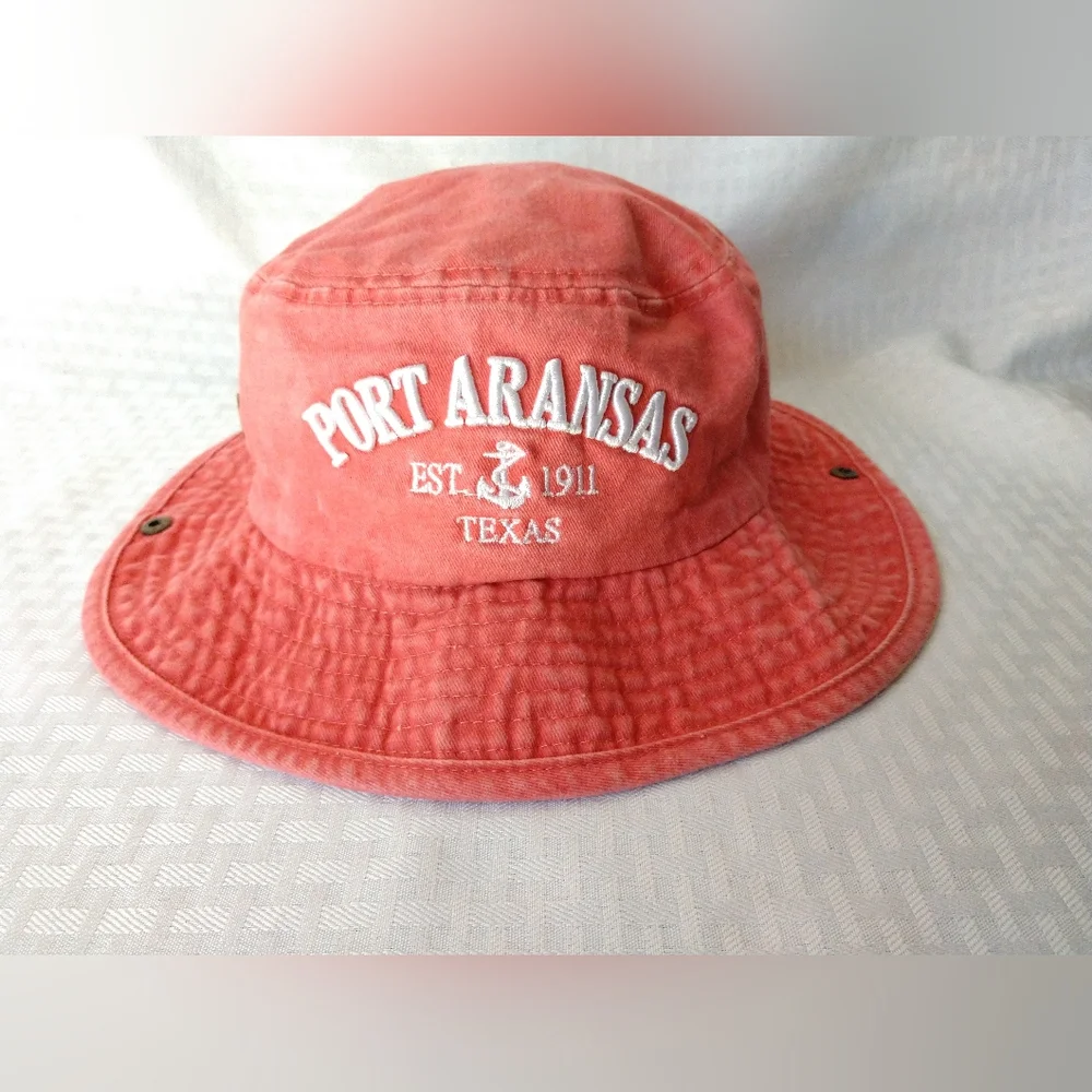 Port Aransas Sun Hat Embroidered by Lucky 7 USA Large / XL Pink Cotton Packable